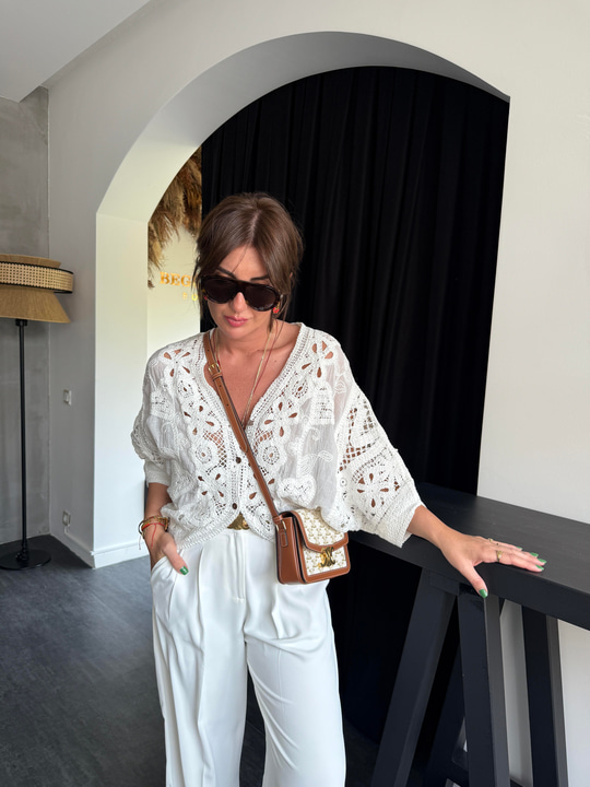 Dantel Detaylı , Beyaz , Premium Kimono