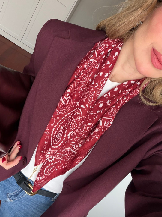70x70 Bordo Desenli Şal