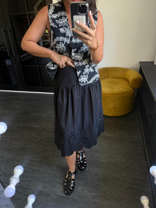 Etek Ucu Fistolu Siyah Poplin Etek