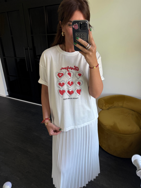 Kalp Desenli , Ekru T-shirt