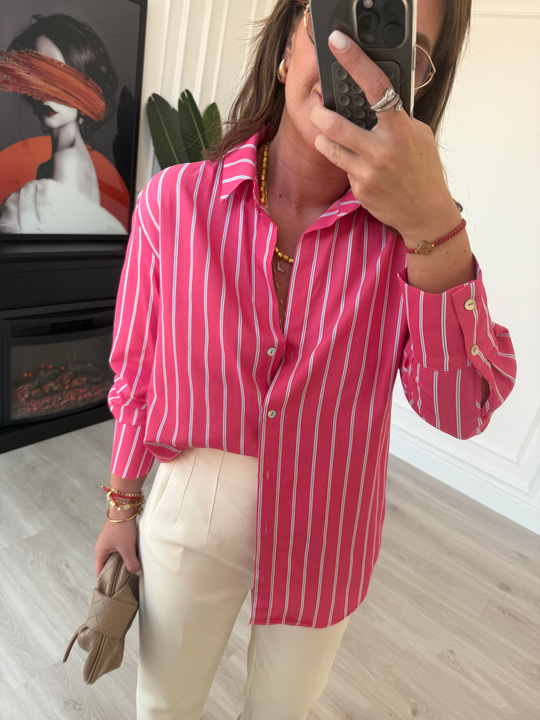 Mavi & Beyaz Çizgili , Pembe Poplin Gömlek