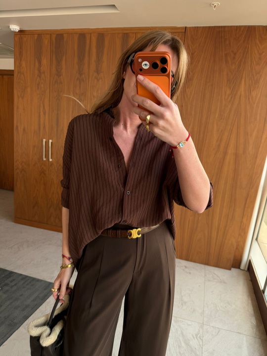 %100 Cotton , Acıkahve Tencel Gömlek