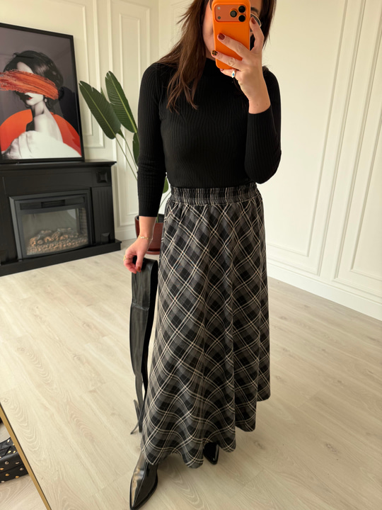 Beli Lastikli , Siyah Ekoseli , Premium Etek