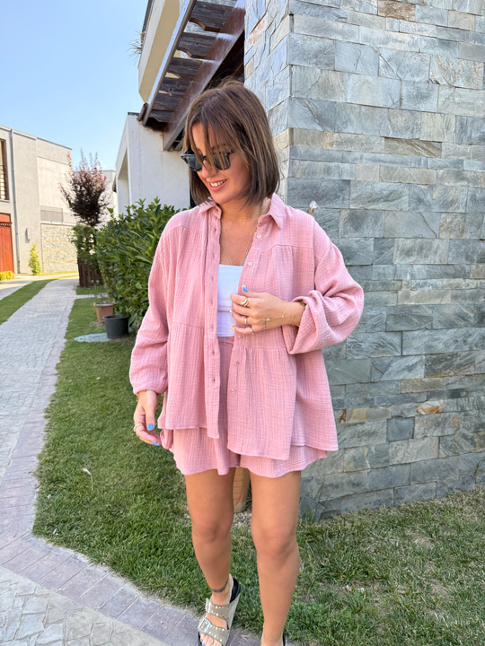 %100 Pamuk Müslim , Yavruagzı , Şort & Gömlek Takım