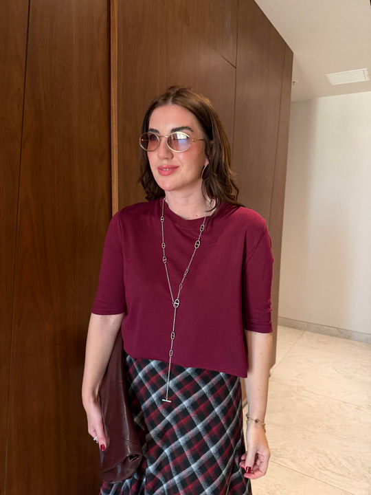 Bordo , İpek Dokuda , Bisiklet Yaka Triko 