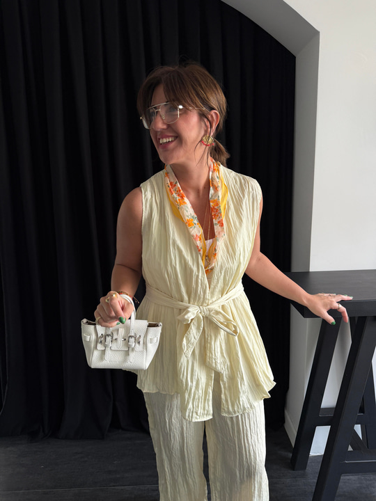 Orijinal Model , Bağlamalı , Sarı , Bluz & Pantolon , Takım