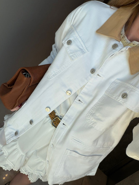 Bej Yakalı , Beyaz , Yumuşacık Tencel Jean Ceket