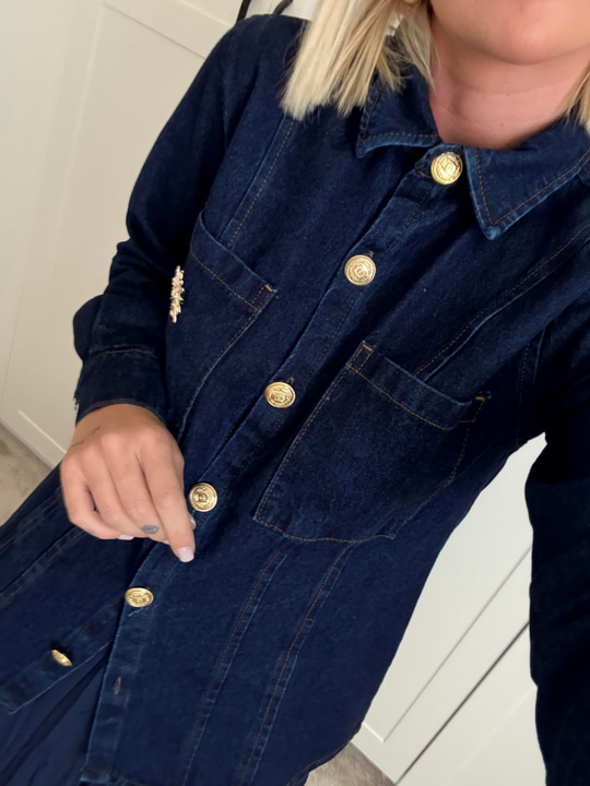 Gold Broşlu , Belden Oturtmalı , Premium Jean Gömlek