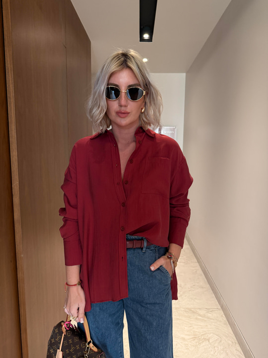 Orijinal Marka , Bordo , Tok Tencel , Yanı Yırtmaçlı Gömlek
