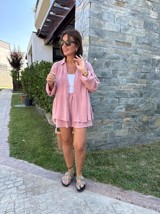 %100 Pamuk Müslim , Yavruagzı , Şort & Gömlek Takım