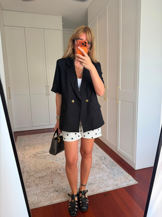 Tencel Dokuda , Kısa Kollu , Premium Siyah Blazer Ceket