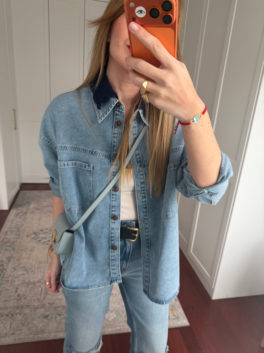 Orijinal Model , Lacivert Dantel İşlemeli , Tensel Jean Gömlek