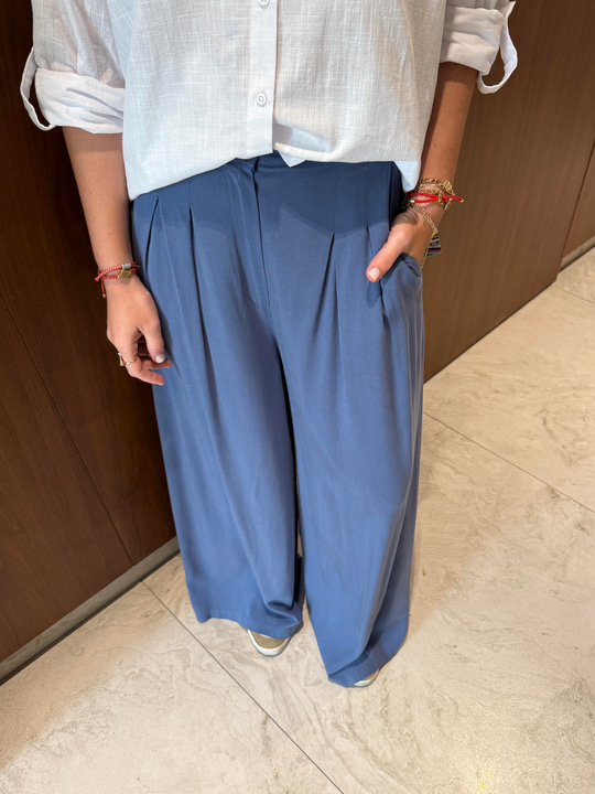 Premium , Arka Beli Lastikli , İndigo Tencel Palazzo