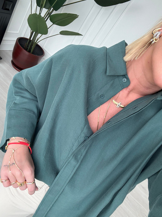 Tiril Dokuda , Zümrüt Yeşili , Yarasa Kol , Premium Kalite Gömlek