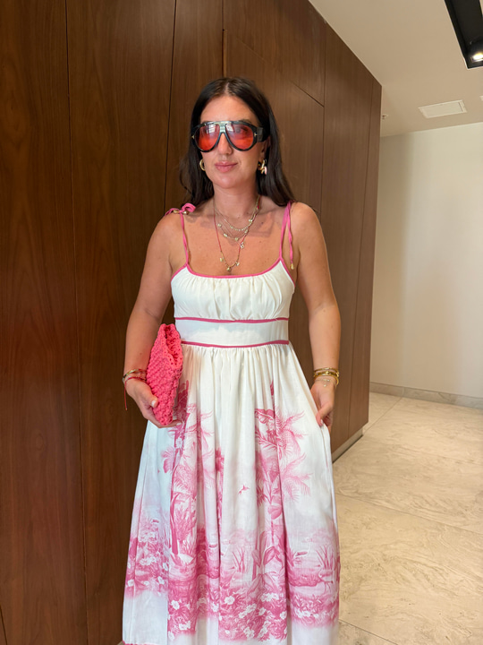 Pembe Biyeli , Pembe Desenli , Omuz Baglamalı , Tasarım Elbise