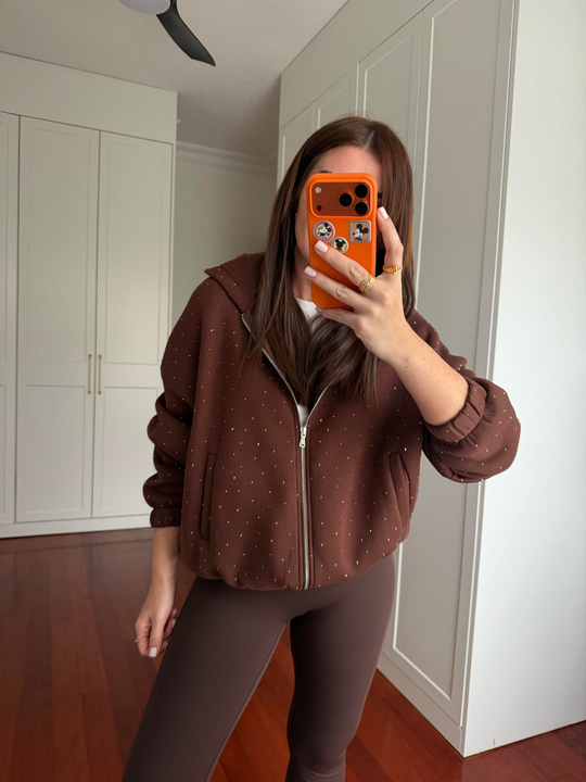 Taş Çakımlı , Parıltılı , Acı Kahve Sweatshirt