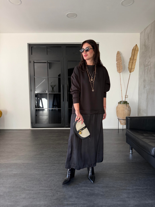 Orijinal Model , Modal Sweat & Saten , Siyah Elbise 