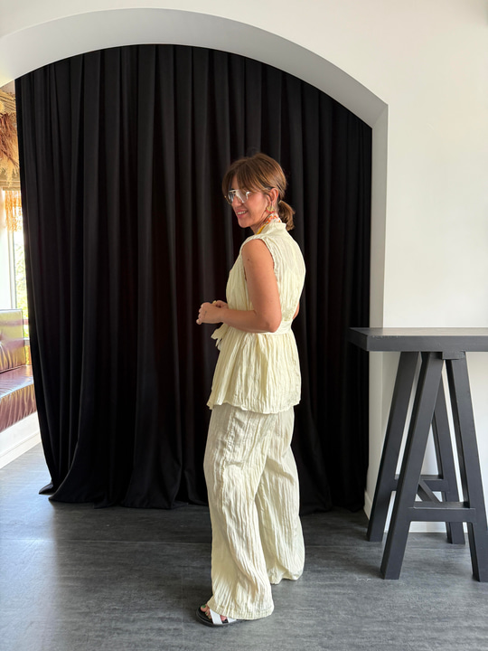 Orijinal Model , Bağlamalı , Sarı , Bluz & Pantolon , Takım