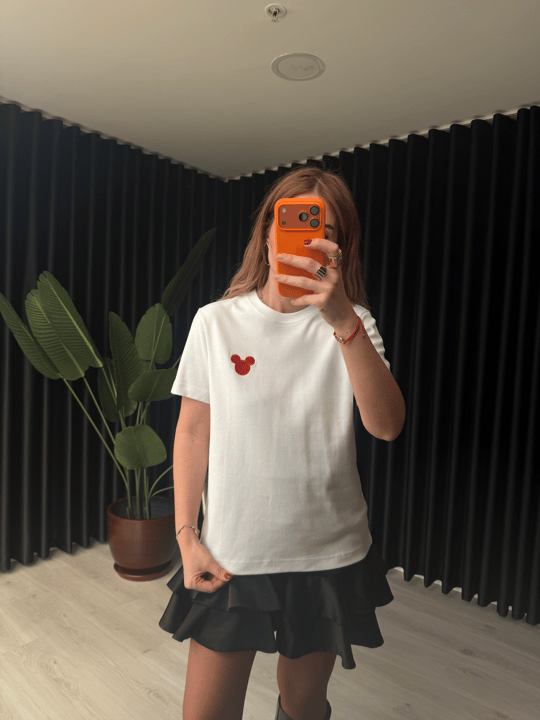 Orijinal Model , Mini İşlemeli , Beyaz T-shirt