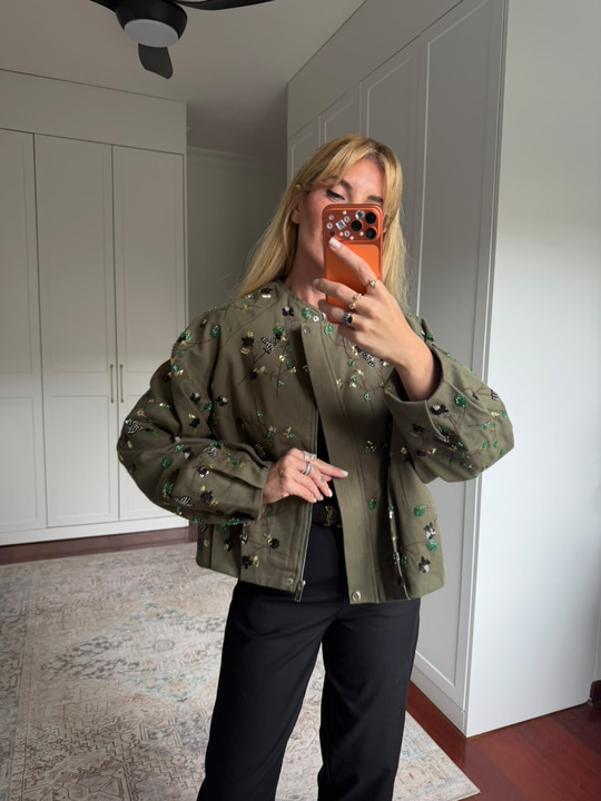 Pul Payet İşlemeli , Haki , Premium Gabardin Ceket