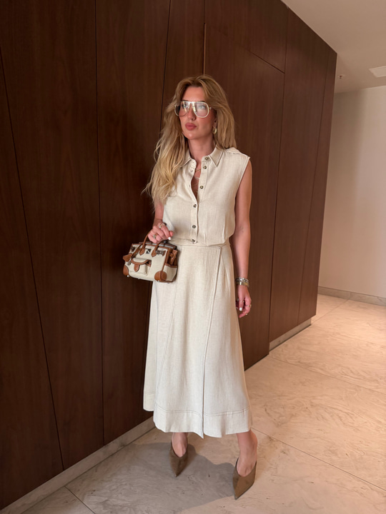 Orijinal Model , Taba Dikişli , Etek & Gömlek , Premium Bej Takım