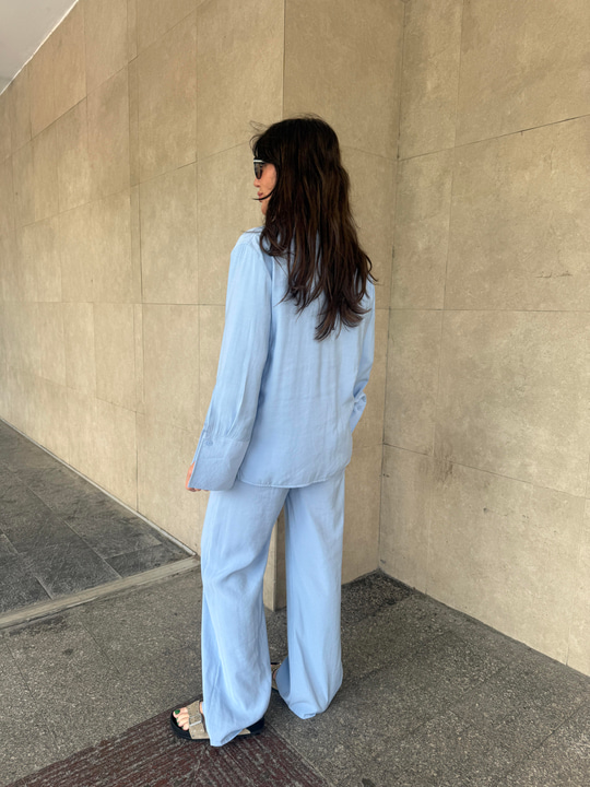 Hakim Yaka , Tencel , Bebe Mavisi , Gömlek & Pantolon Takım