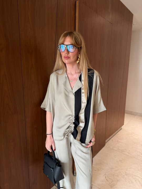 Orijinal Model , Ayarlanabilir Büzgülü , Colorblock Bej Takım