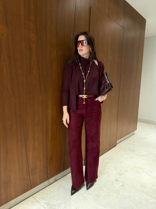 Premium , Bordo , Süet Palazzo Pantolon