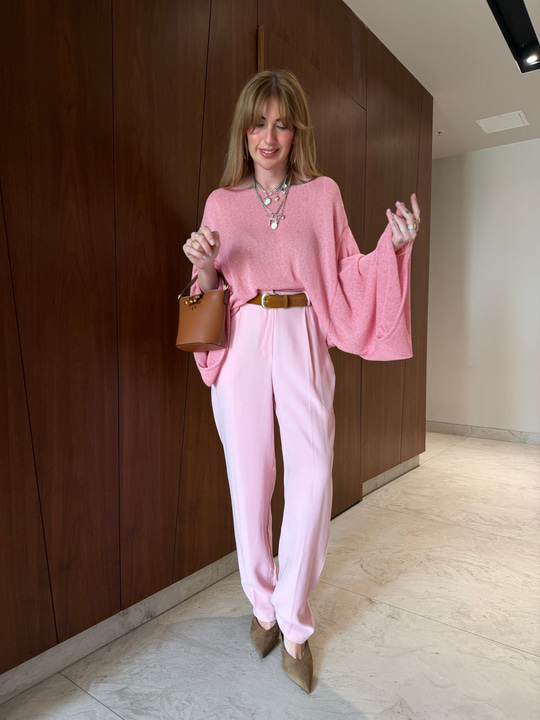 Orijinal Model , Süet Kemerli , Pembe , Tok Tencel Pantolon
