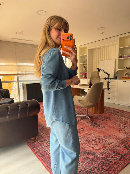 Marka Logolu , Mavi , Tencel Jean Takım
