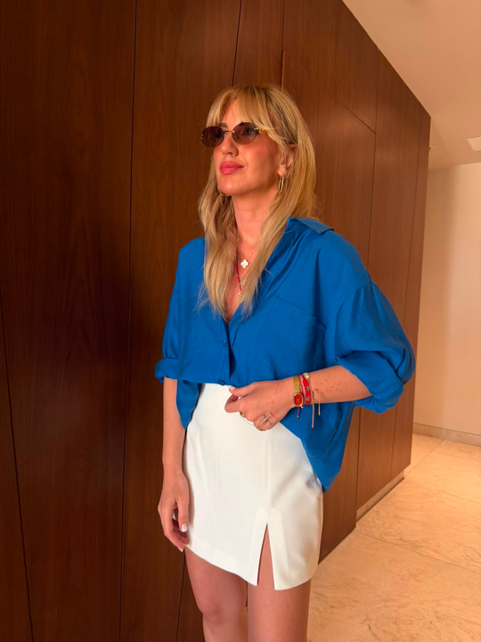 Saks Mavisi  , Tencel , Oversize Gömlek