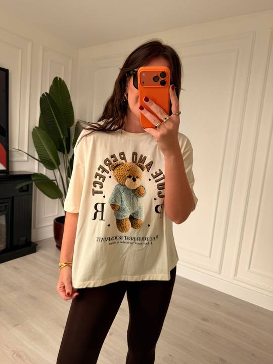 Teddy Desenli , Bej Tshirt