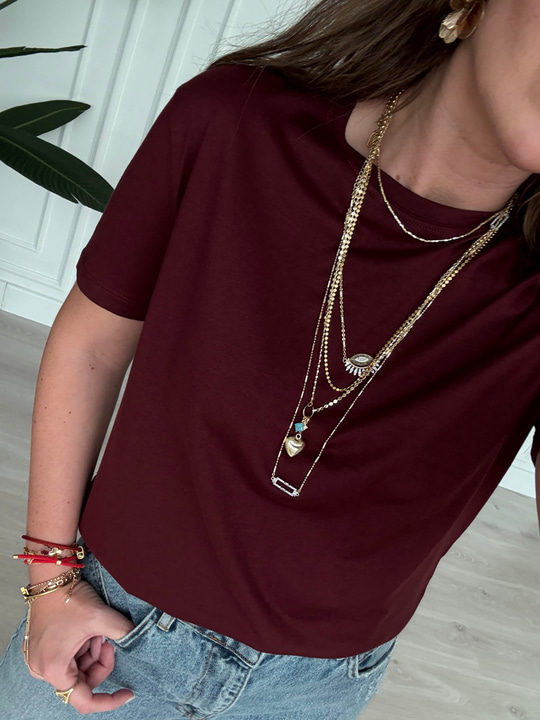 Modal Karışım , Pamuklu , Bordo Basic Tshirt