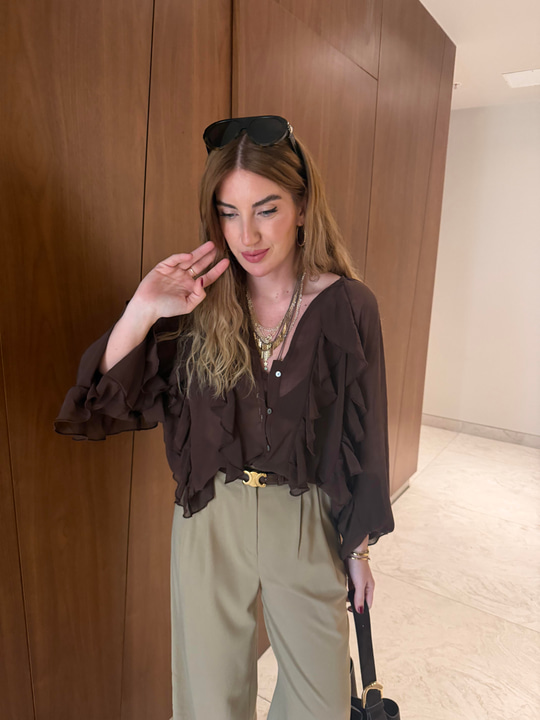 Orijinal Model , Acıkahve , Fırfırlı , Gömlek Bluz