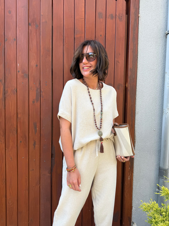 %100 Pamuk Özel Dokulu Natur Takım