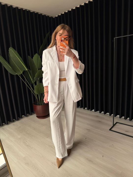 Premium Tencel Kumaş , Beyaz Palazzo Pantolon