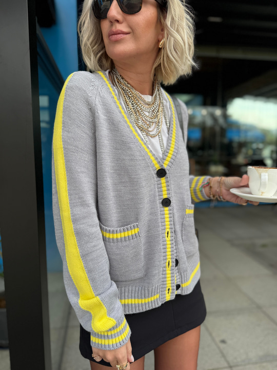 Orijinal Model , Sarı & Gri Mix , Triko Hırka