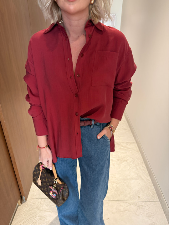 Orijinal Marka , Bordo , Tok Tencel , Yanı Yırtmaçlı Gömlek