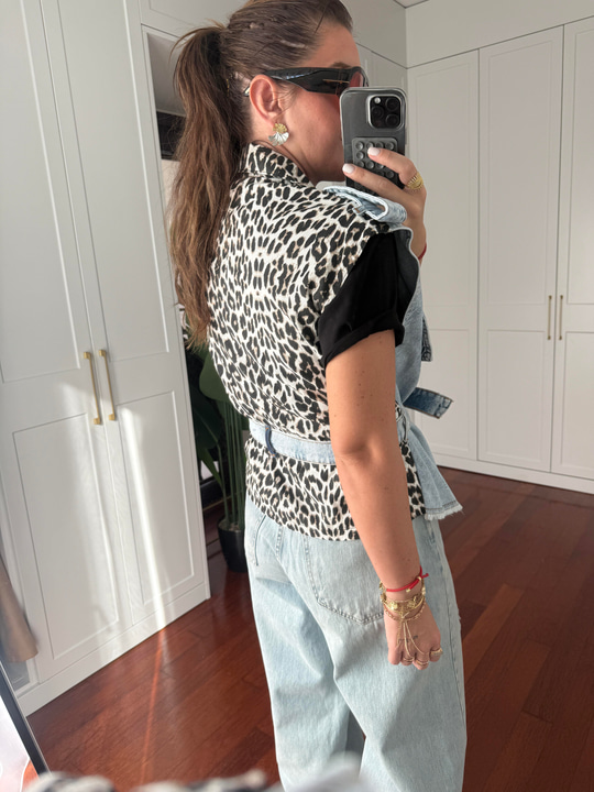 Orijinal Model , Leopar Detaylı , Tasarım Jean Yelek