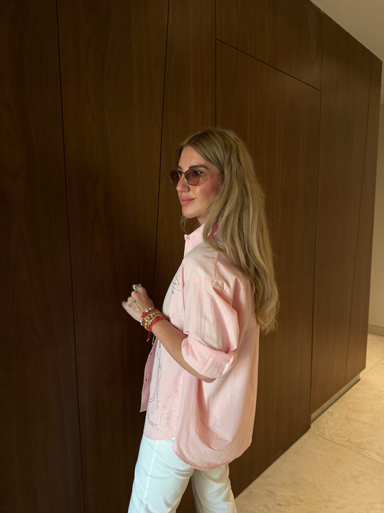 Parlak Taşlı , Pembe Poplin Gömlek