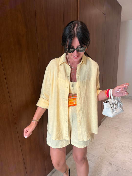 %100 İthal Keten , Butter Yellow Gömlek