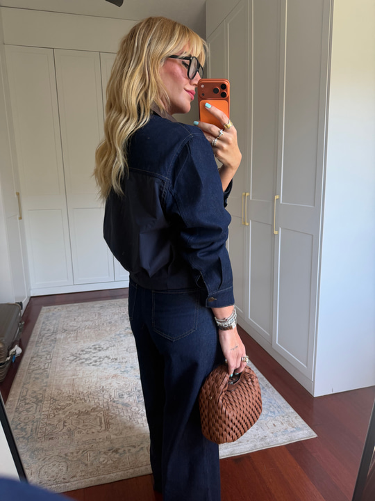 Orijinal Model, Derii Yakalı, Poplin Mix Ceket & Pantalon Jean Takım