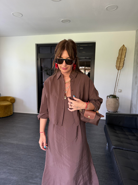 Kahverengi , Tencel , Gömlek & Elbise , Modal Takım