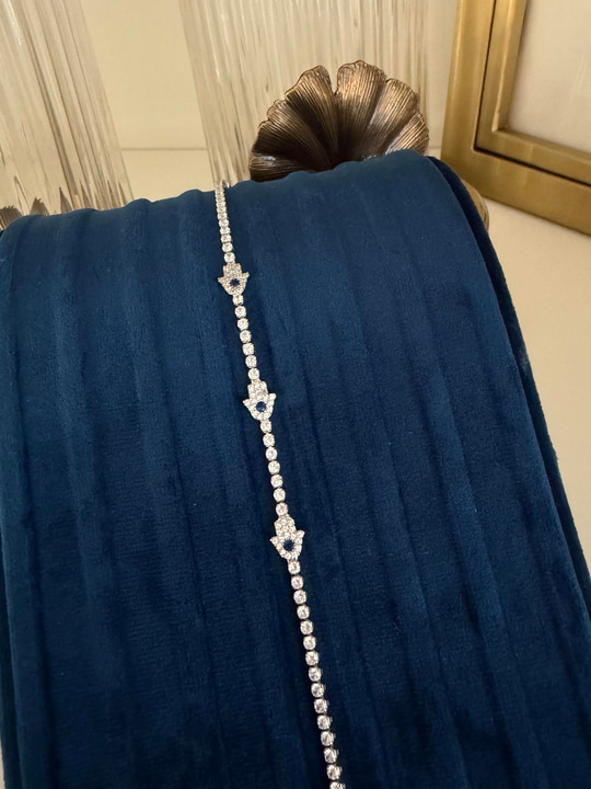 Fatımanın Eli Detaylı Su Yolu Zirkon Taşlı, Premium Bileklik