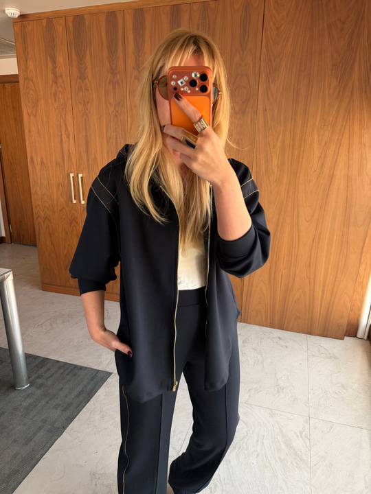 Lacivert Orijinal Model Boncuk Şeritli Premium Modal Elşofman Takımı