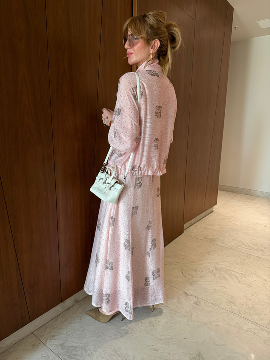 Çiçek & Puantiye Desenli , Pembe Etekli Takım