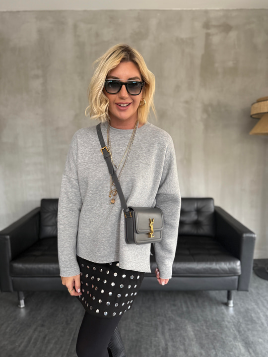 Yanı Yırtmaçlı , İçi Şardonlu , Gri Sweatshirt