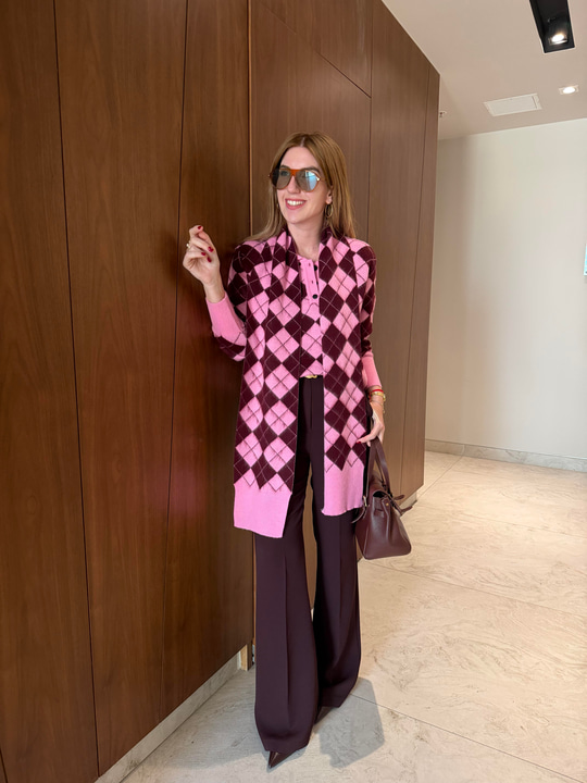 Pembe & Bordo Baklava Desenli , Yumuşacık Atkılı Triko
