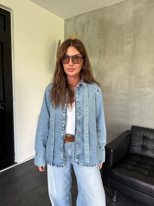 Özel Üretim Yakası Bağlamalı , Premium Jean Gömlek