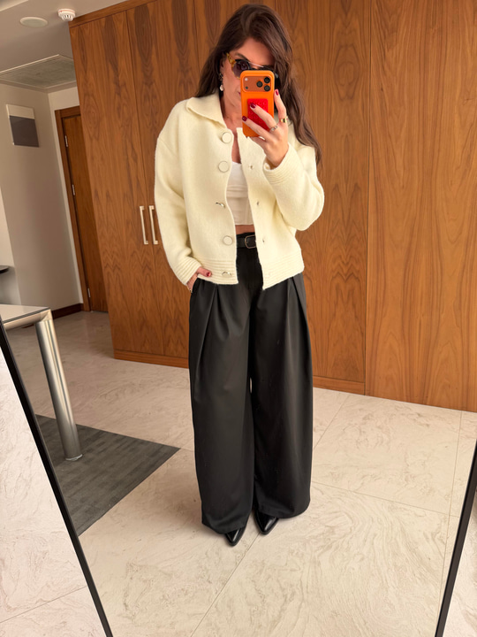 Kemerli Siyah Palazzo Pantalon